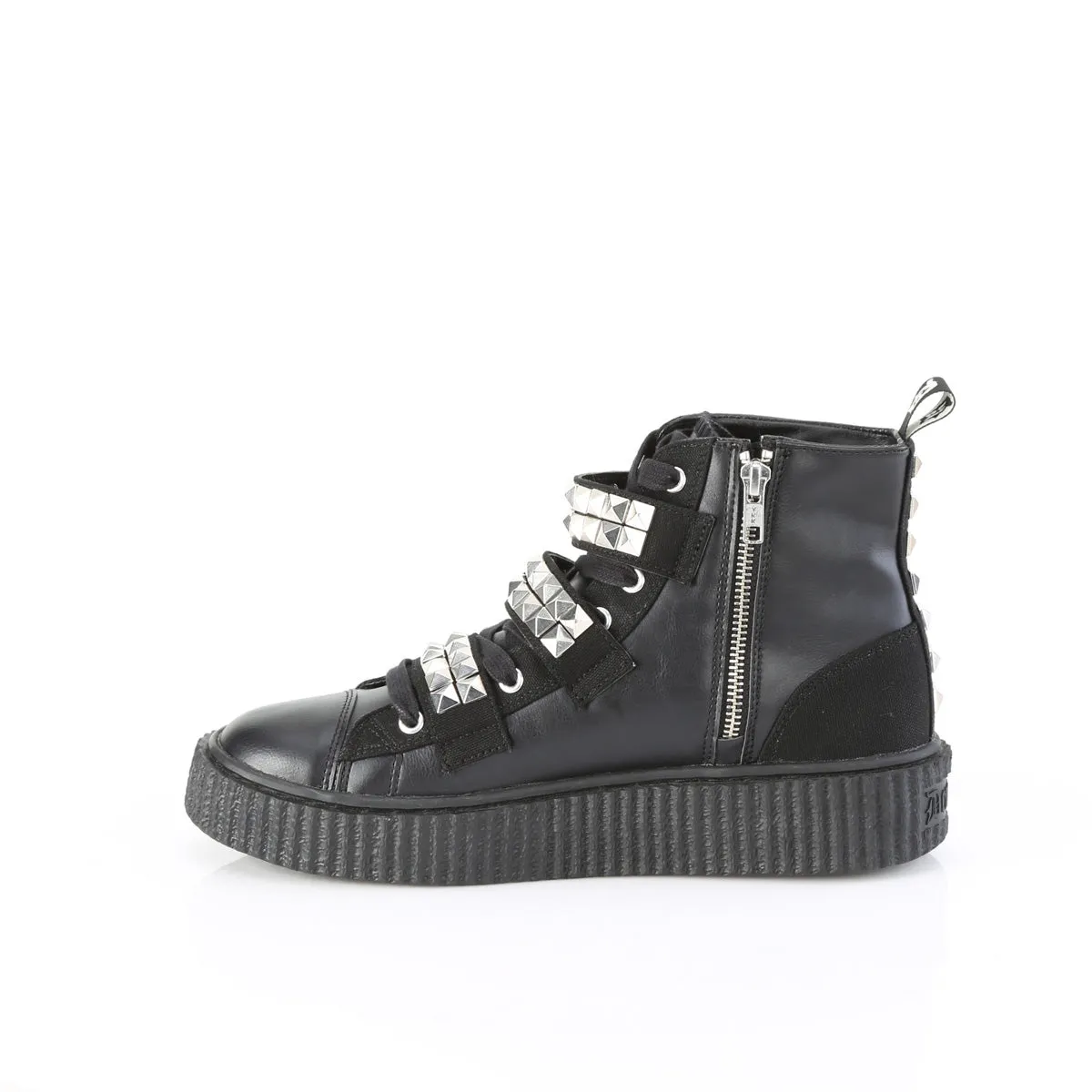 1 Inch Platform SNEEKER-225 Black Canvas-Vegan Leather