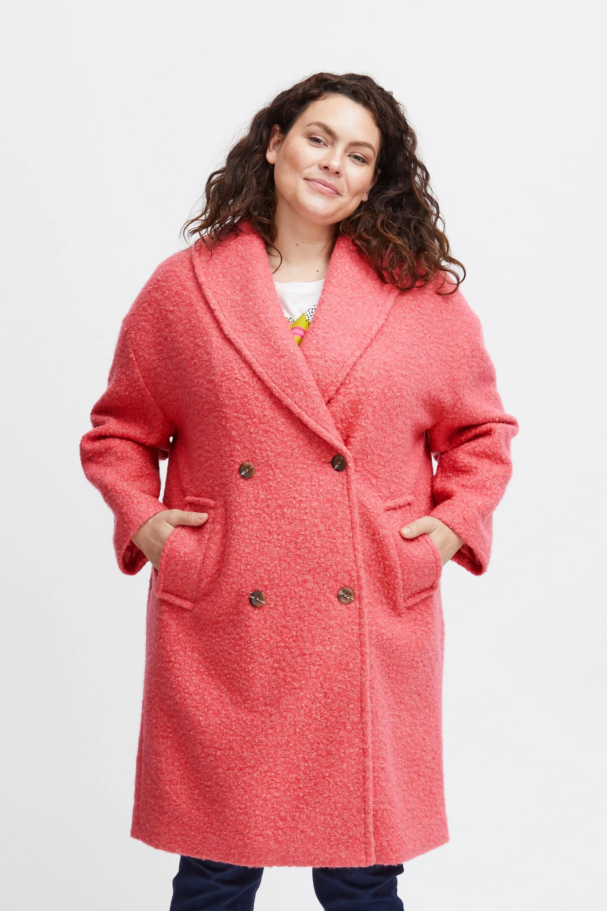 2399- Oversize Teddy Coat- Coral- Fransa Plus