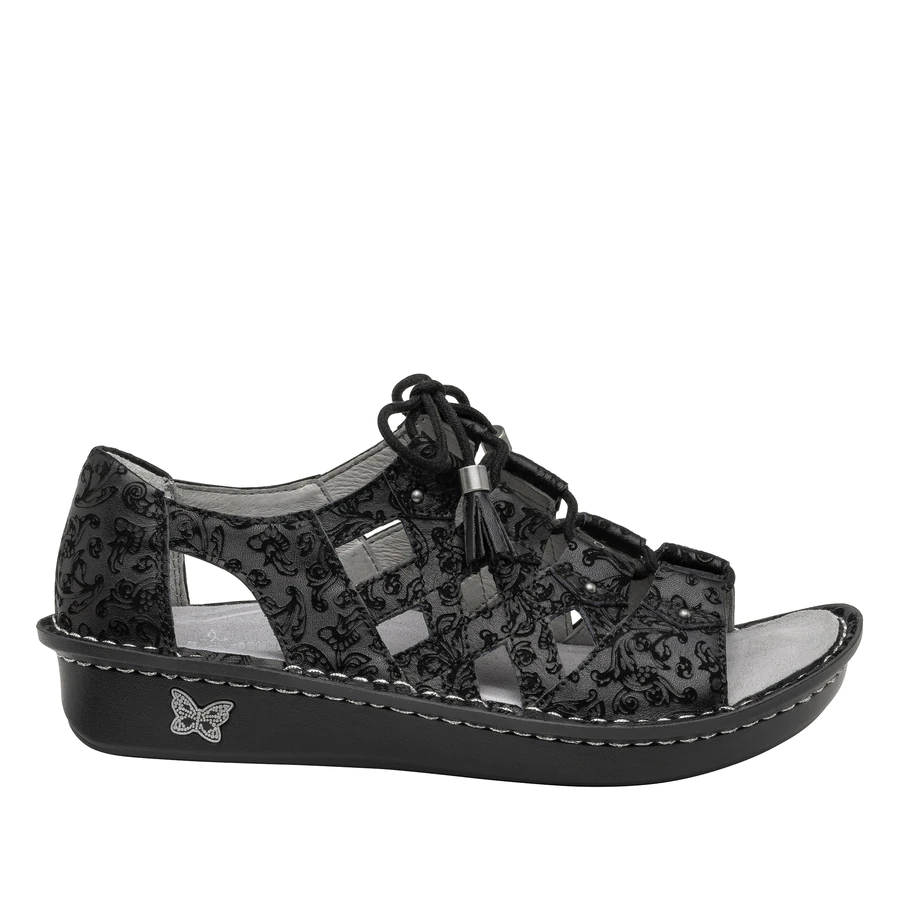 Alegria Womens Valerie Gladiator Lace Sandal- Black Lace