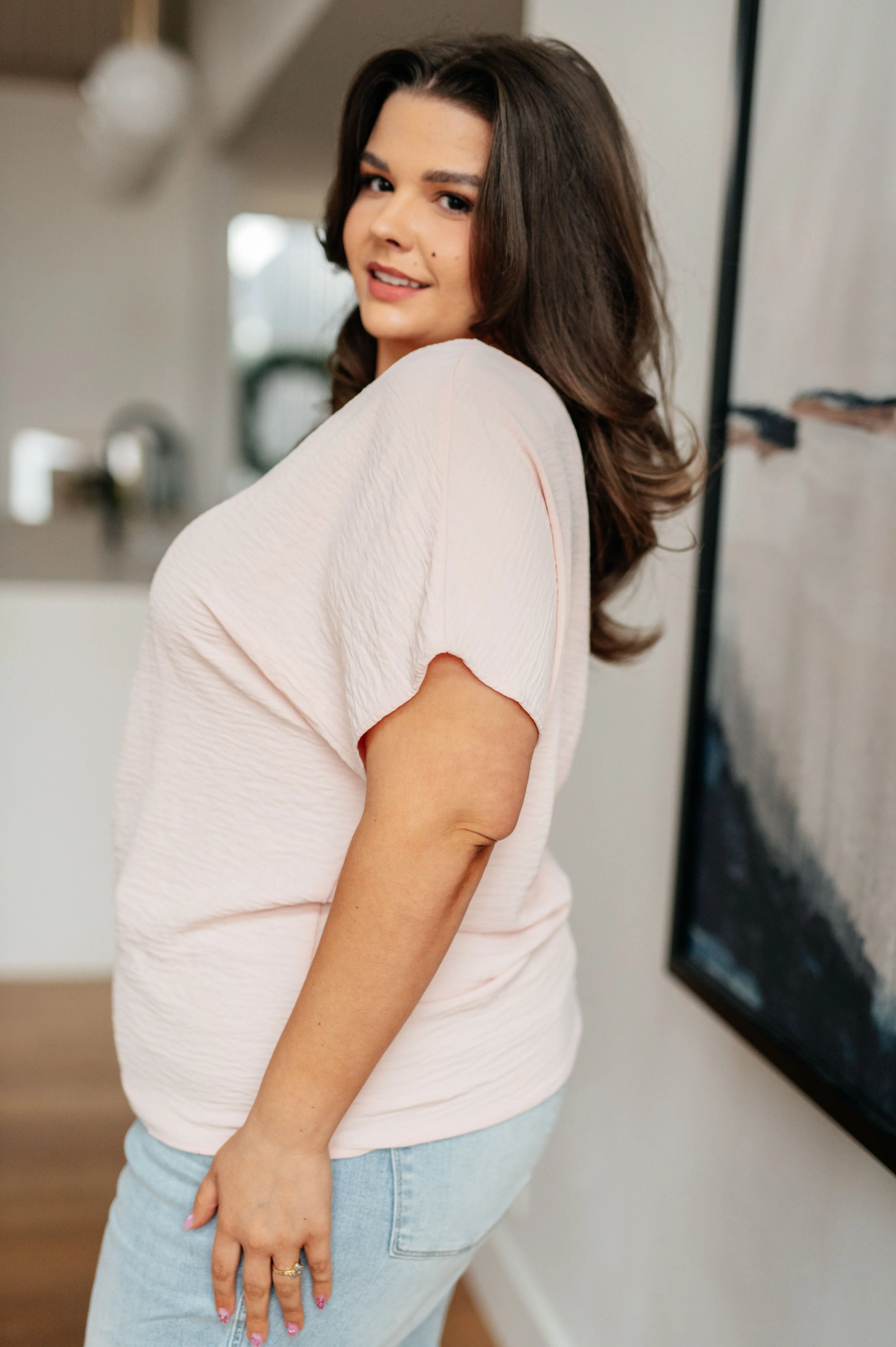 Angela V-Neck Top in Blush