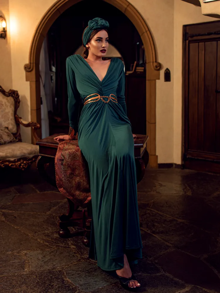 Art Deco Rusched Gown in Green