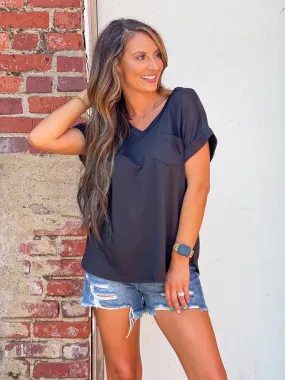 Basic V Neck Top - Black