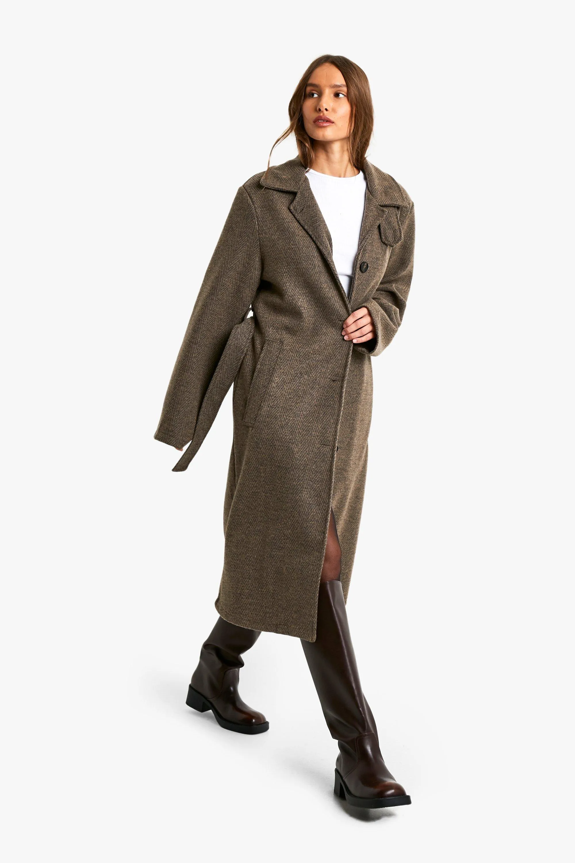 Belted Wool Look Coat