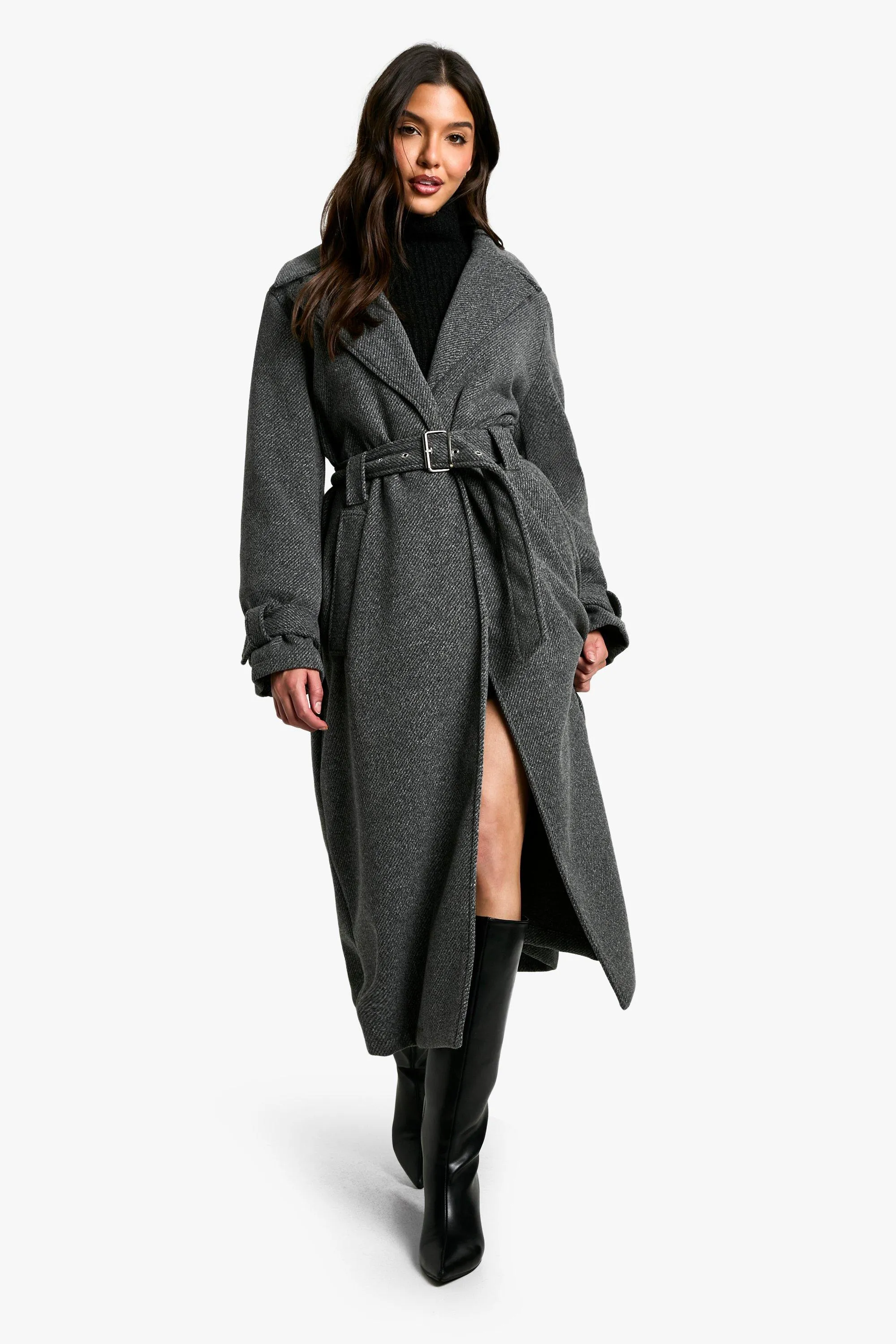 Belted Wool Look Maxi Coat