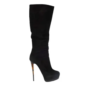 Black Suede Boots with Animal Print Heels - '20s