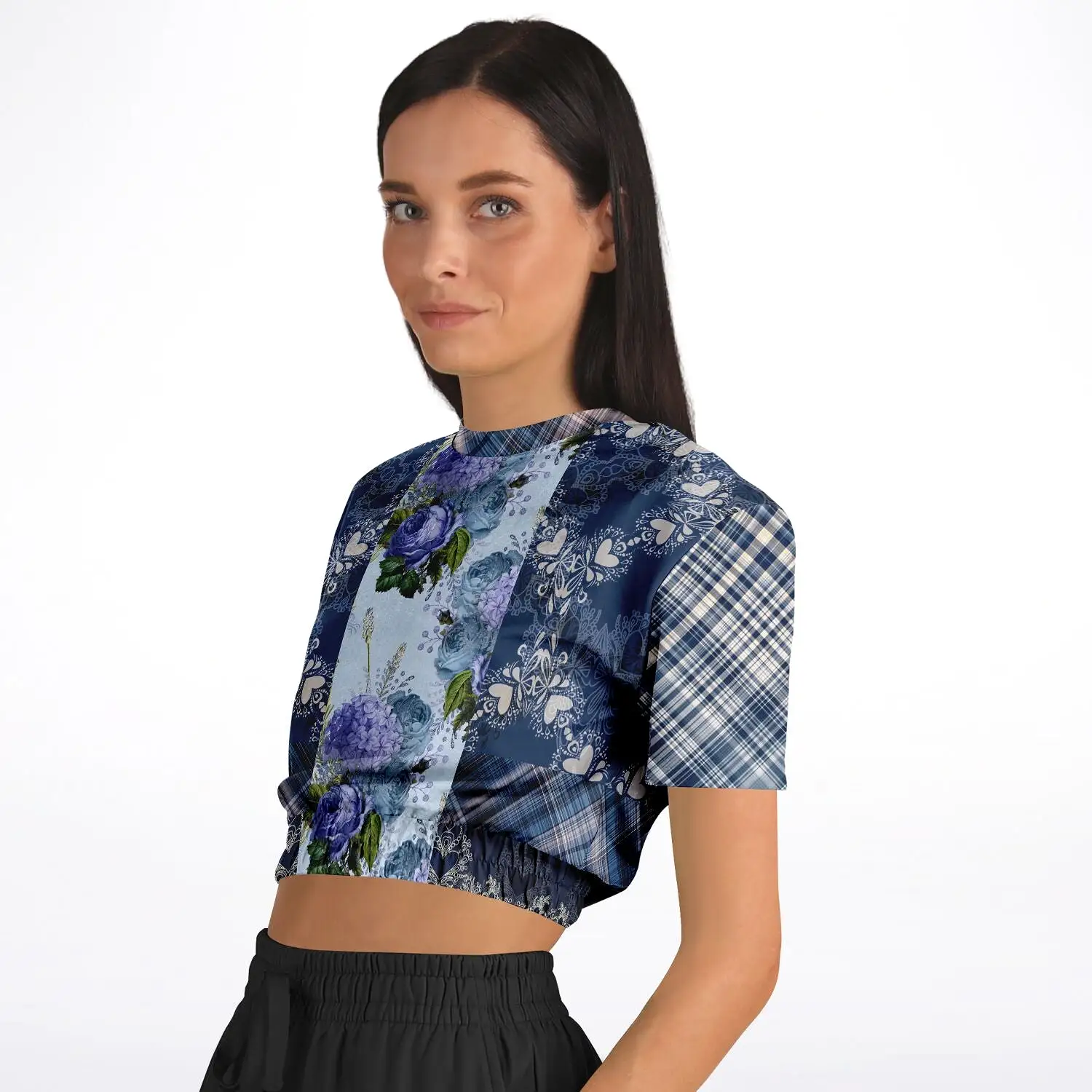 Blue Mystic Short Sleeve Cropped Eco-Poly Sweater