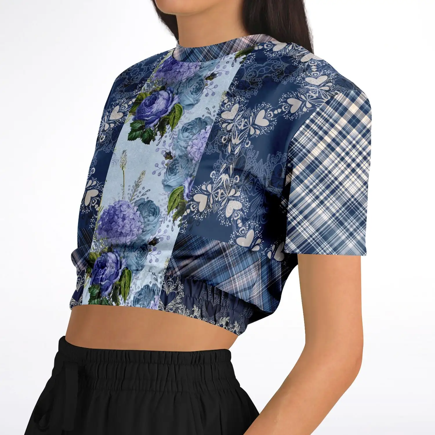 Blue Mystic Short Sleeve Cropped Eco-Poly Sweater