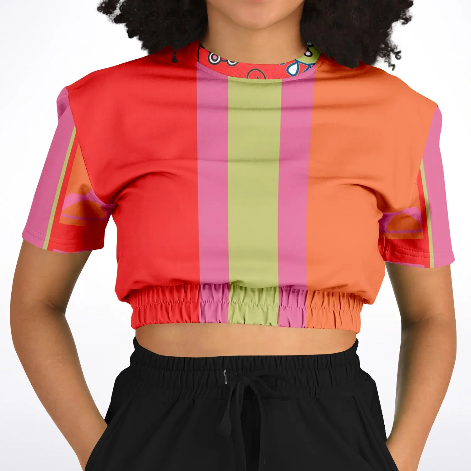 Chili Pepper Colorblock Camo Trio Short Sleeve Cropped Eco-Poly Sweater