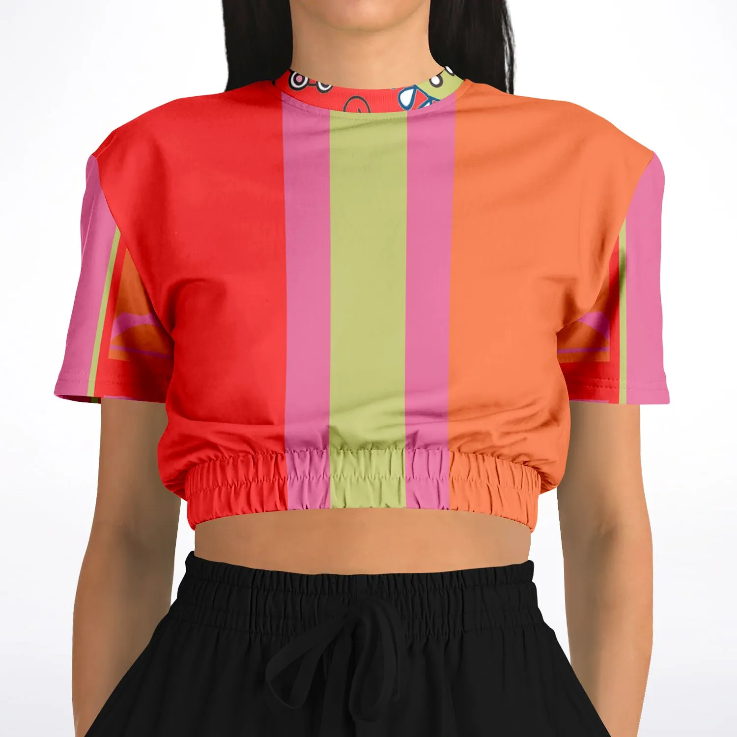 Chili Pepper Colorblock Camo Trio Short Sleeve Cropped Eco-Poly Sweater