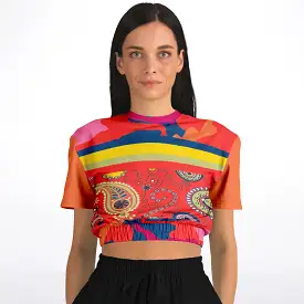 Chili Pepper Paisley Short Sleeve Cropped Eco-Poly Sweater