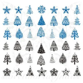 Christmas Nails Blue and Black Christmas Tree Decals