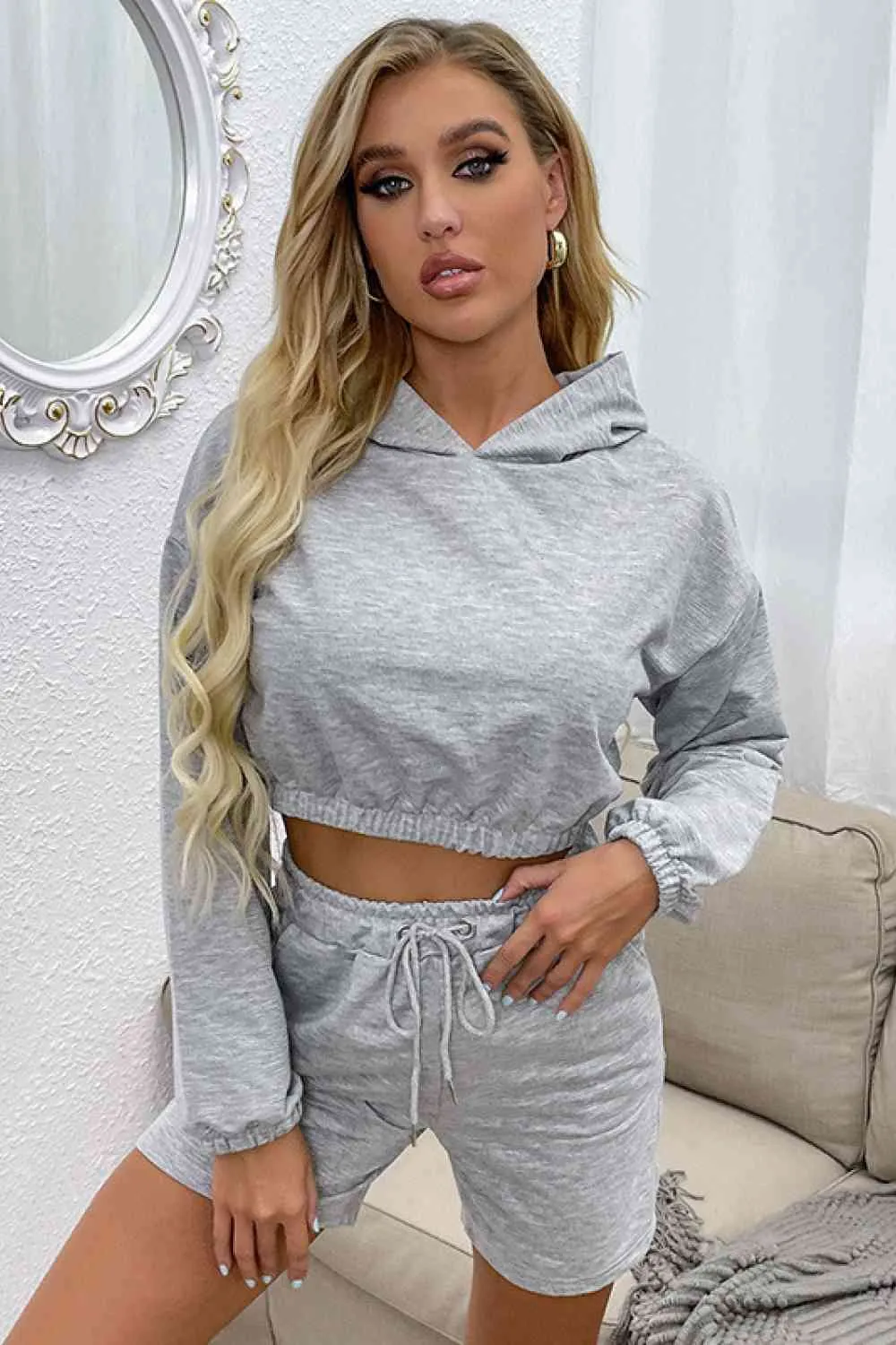 Crop Hoodie and Shorts Set