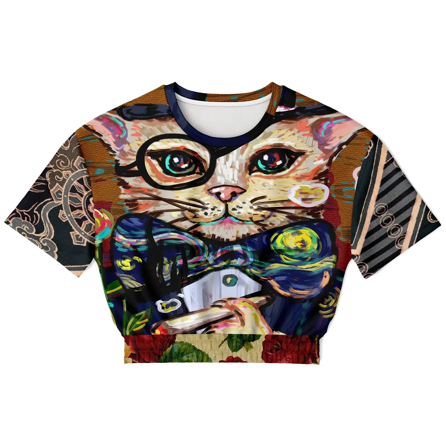 Dapper Cat Short Sleeve Cropped Eco-Poly Sweater