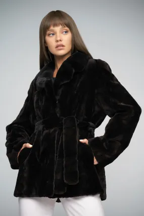 Dark Brown Genuine Mink Fur Midi Coat