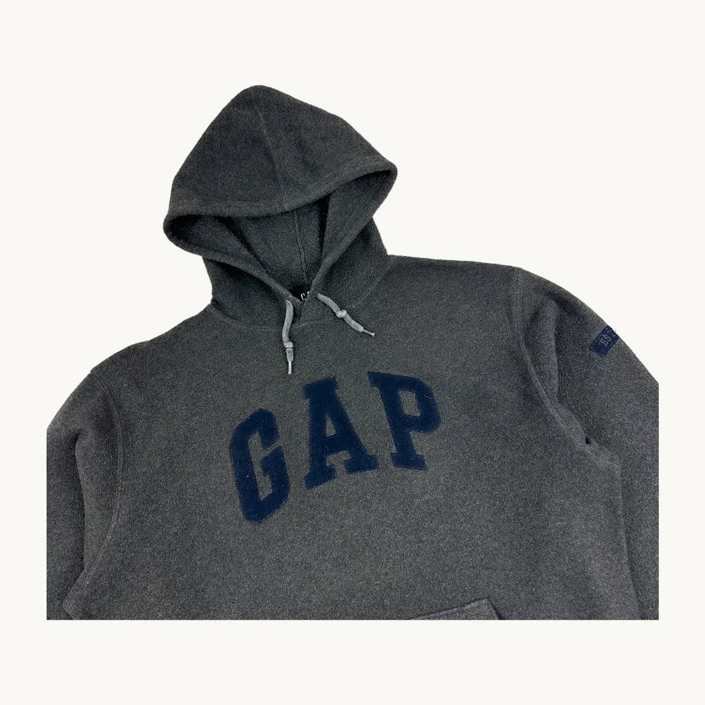 Dark Grey 90s GAP Spellout  Fleece Hoodie Sweatshirt (M)