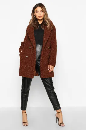 Double Breasted Bonded Faux Fur Teddy Coat