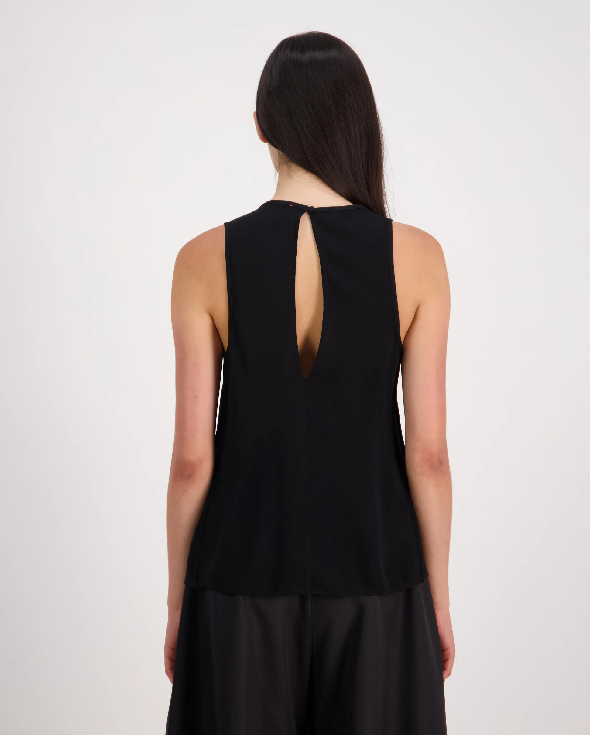 DOUBLE GEORGETTE V NECK TOP / NERO