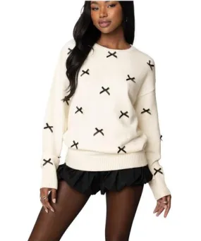 Edikted Women's Satin Bow Oversized Sweater