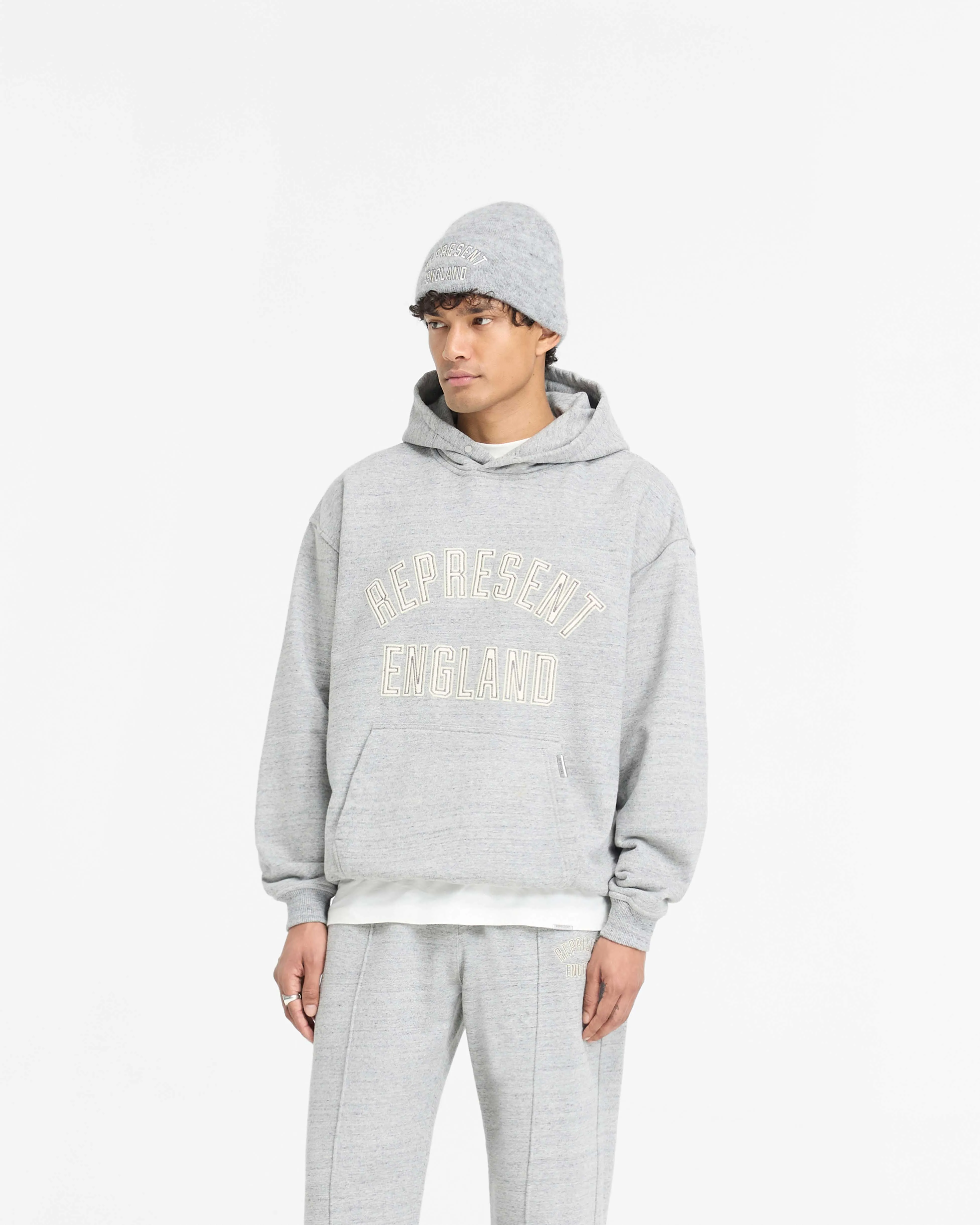 England Applique Hoodie - Grey Marl