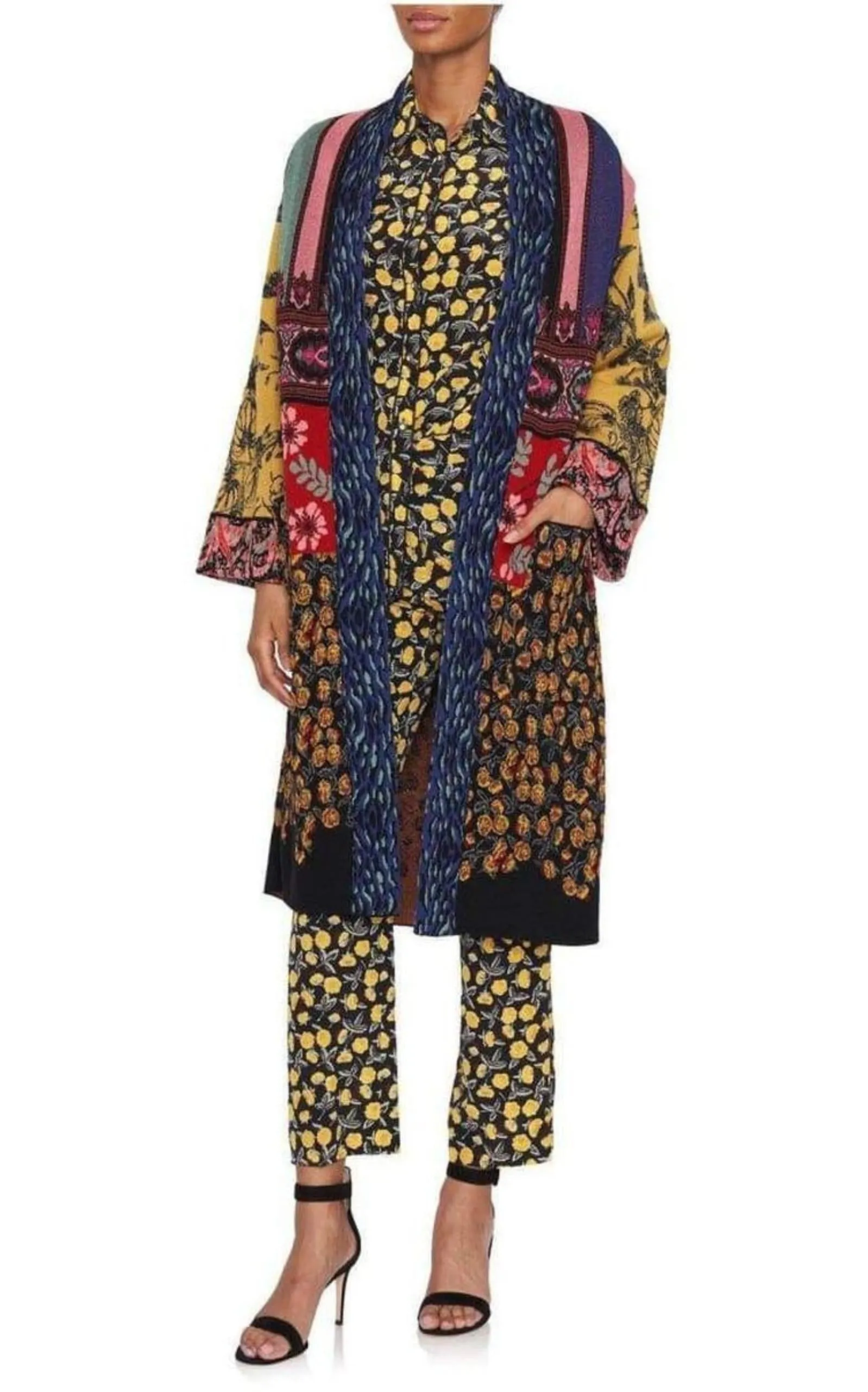 ETRO  |Patchwork Metallic Jacquard-Knit Cardigan Coat