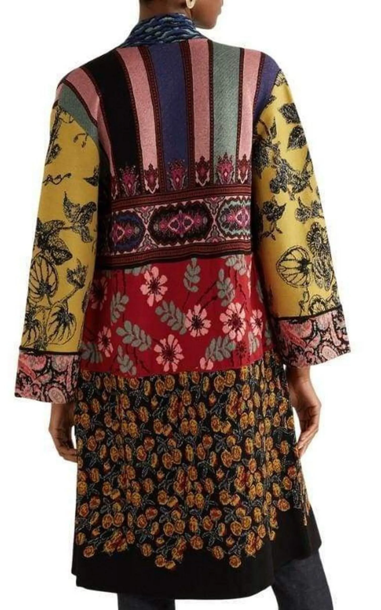 ETRO  |Patchwork Metallic Jacquard-Knit Cardigan Coat