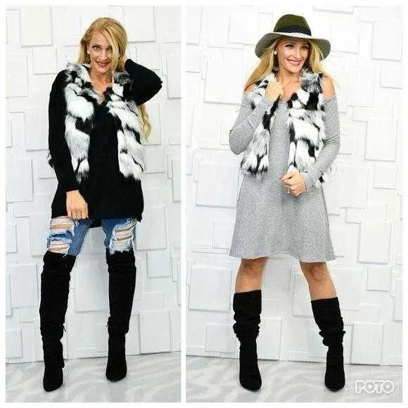 Faux Fur Vest Black & White