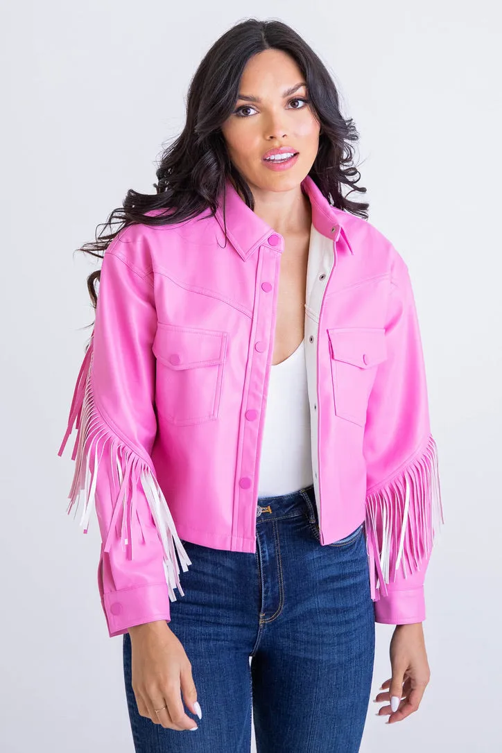 Faux Leather Fringe Jacket