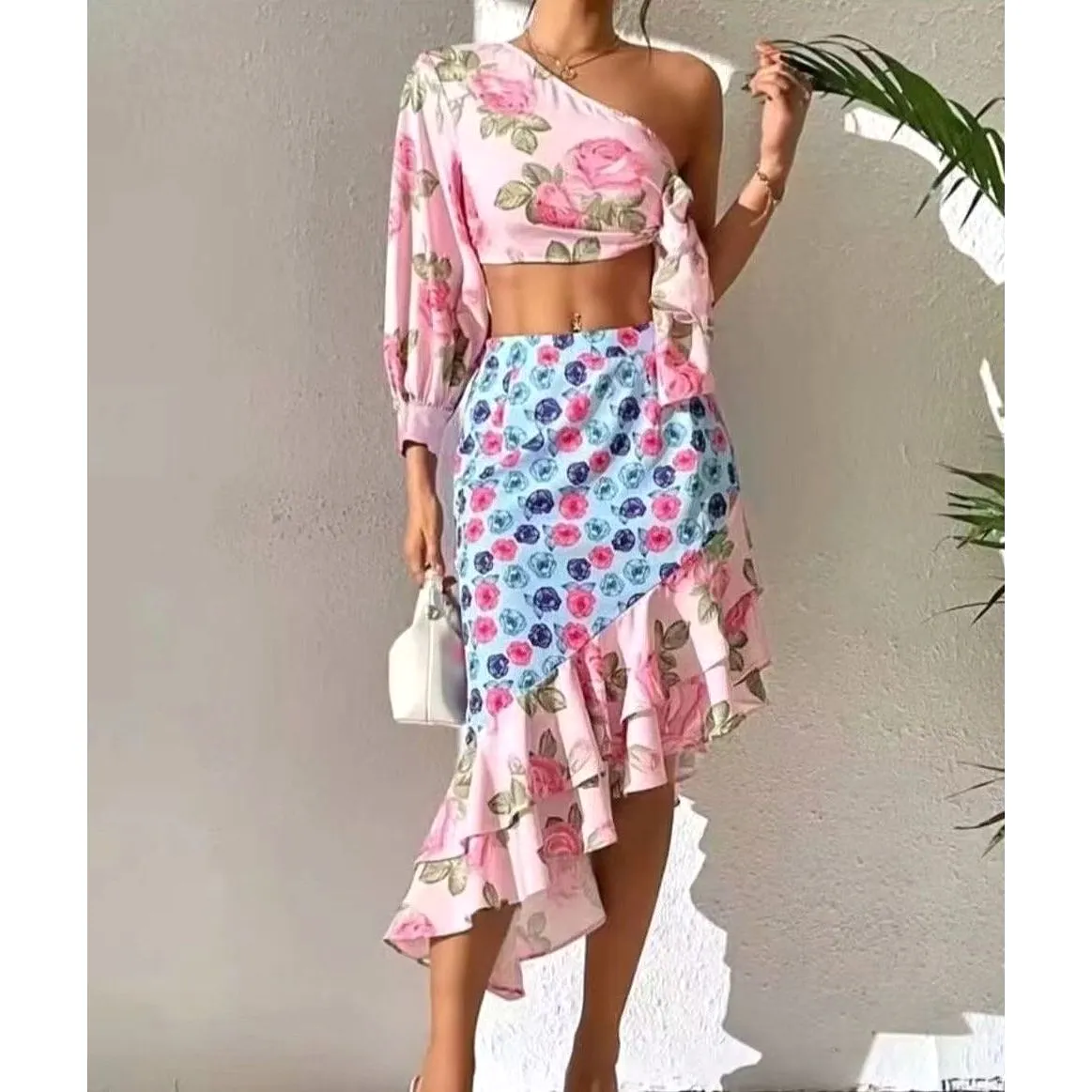 Floral Off Shoulder Top and Skirt Set