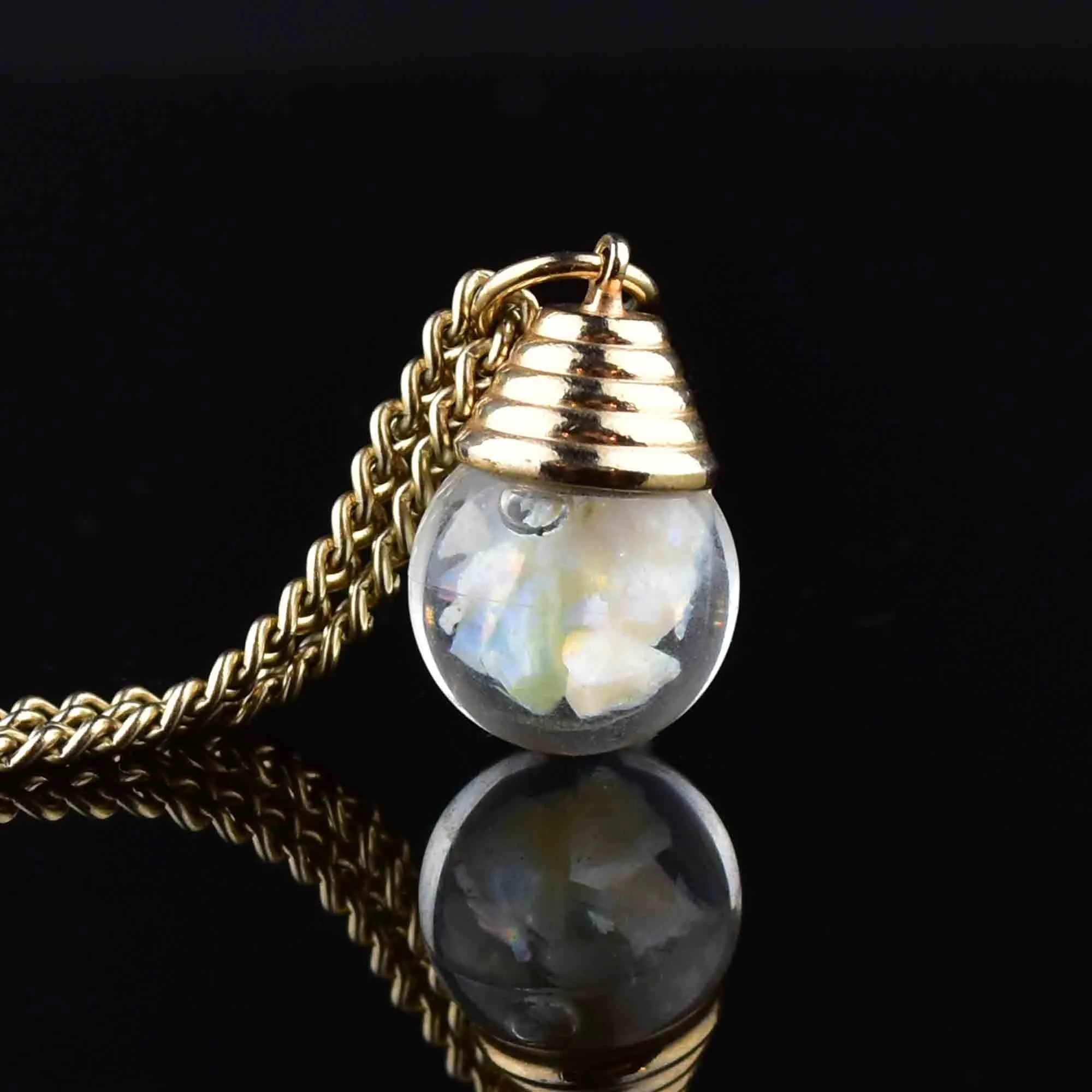 Gold Filled Floating Opal Orb Fob Necklace