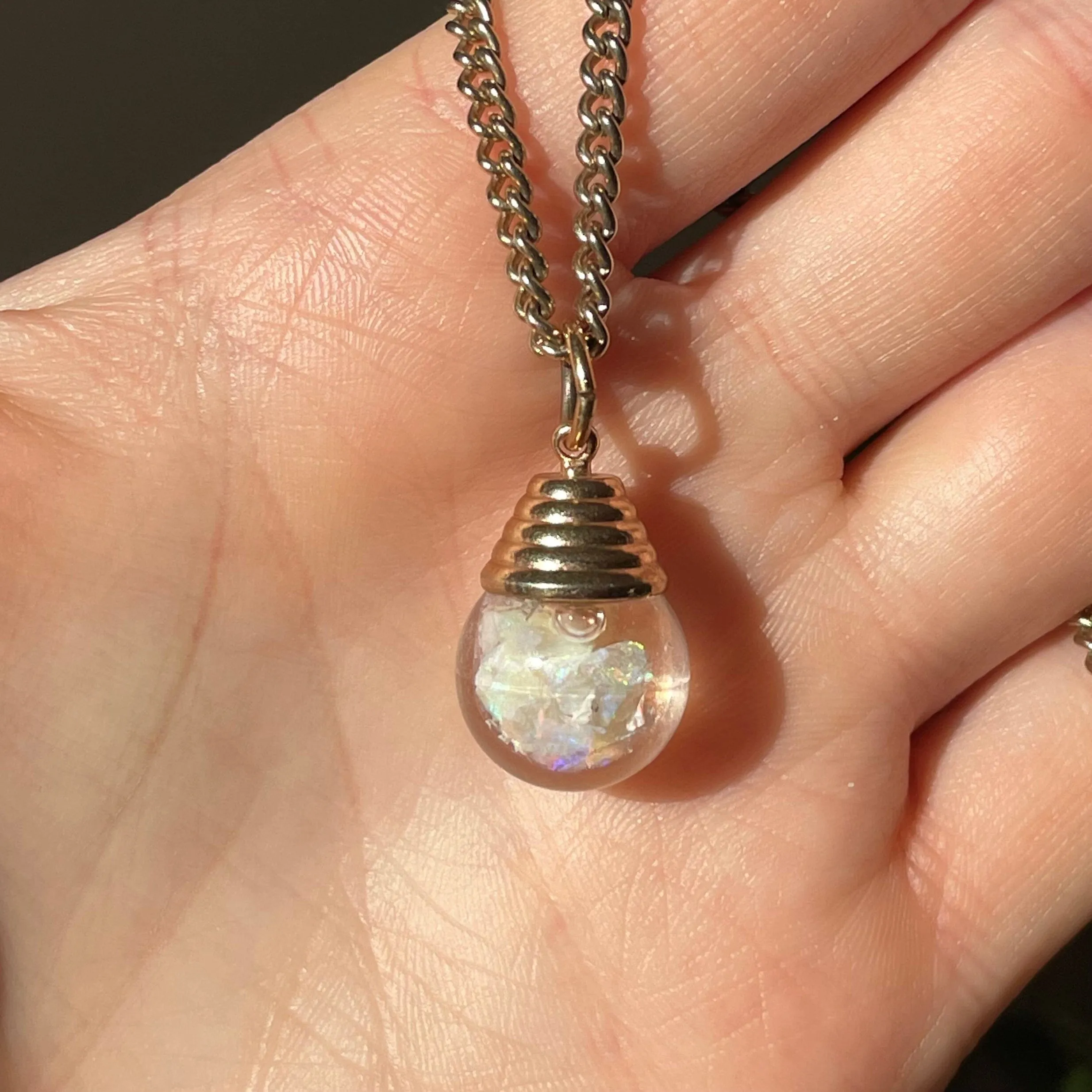 Gold Filled Floating Opal Orb Fob Necklace