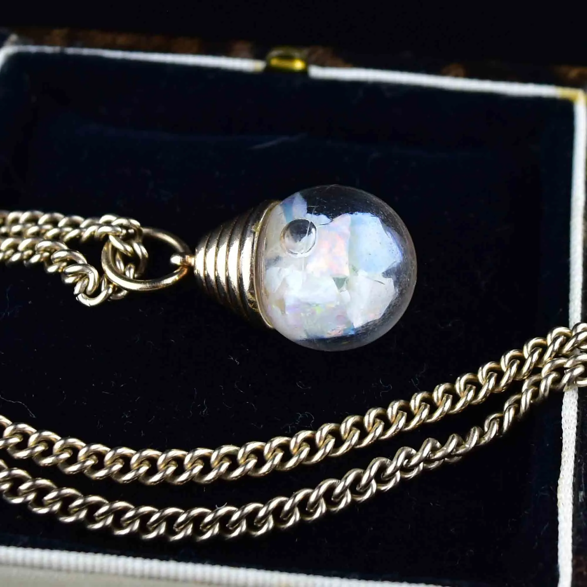 Gold Filled Floating Opal Orb Fob Necklace