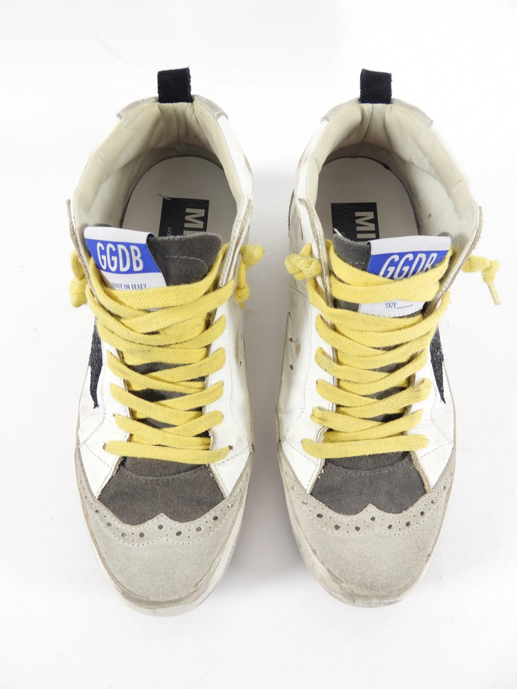 Golden Goose Mid Star White and Yellow Sneakers - 36