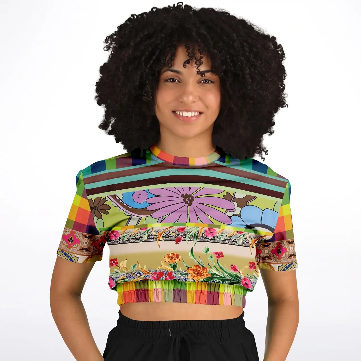 Green Apple Soho Short Sleeve Cropped Eco-Poly Sweater