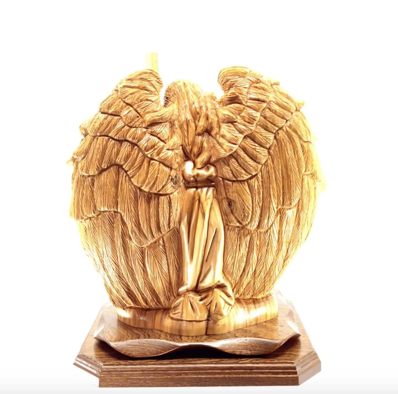 Guardian Angel with Holy Family Nativity Scene Masterpiece 11.8 , Christmas Art Masterpiece Olive Wood Carved Sculpture from the