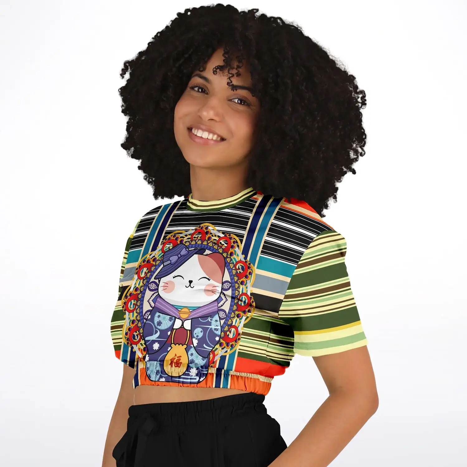 Happy Tequila Sunrise Short Sleeve Cropped Eco-Poly Sweater