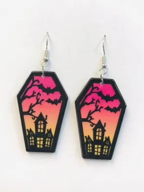 Haunted Castle  Bat Coffin Earrings