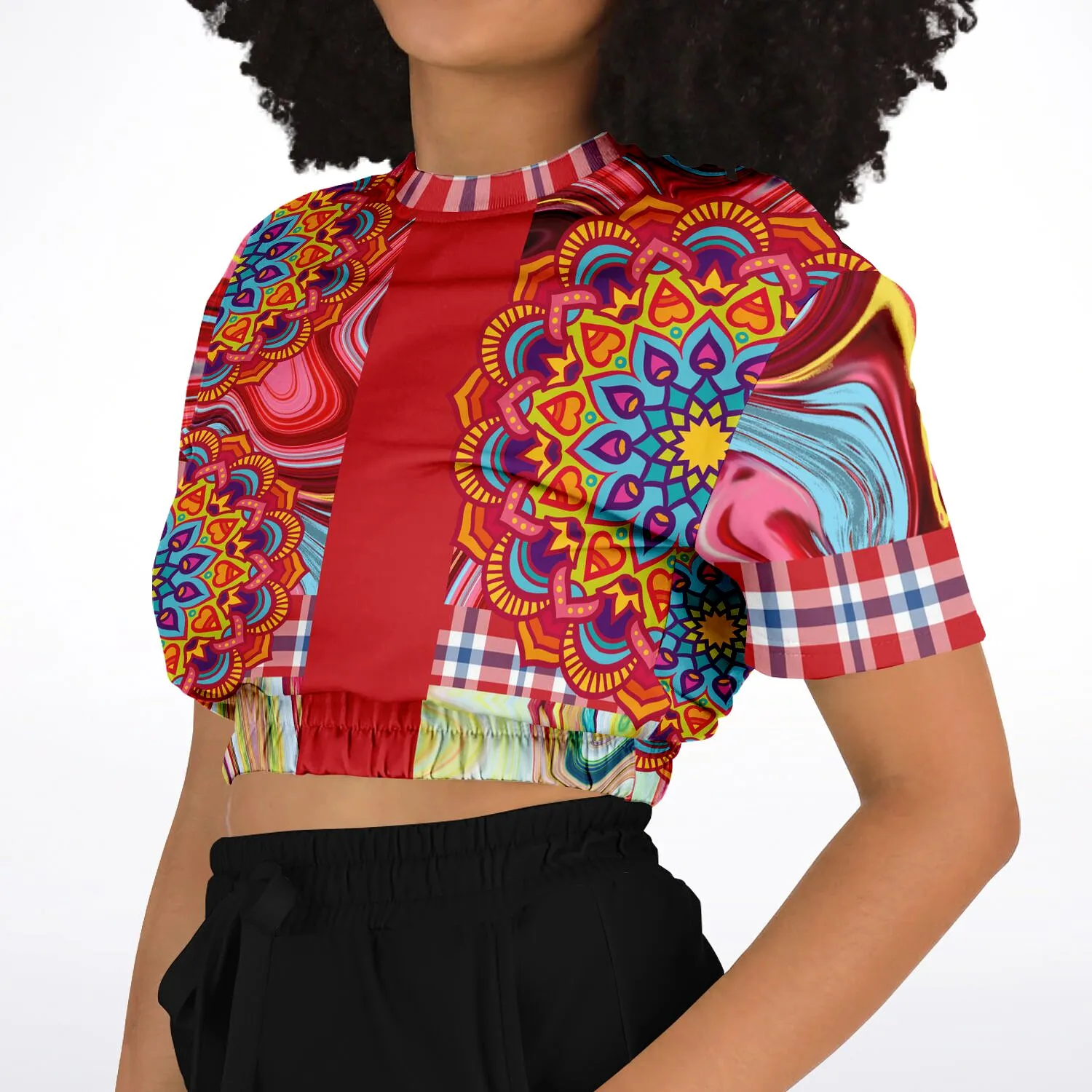 Hippy-Dippy Red Short Sleeve Cropped Eco-Poly Sweater