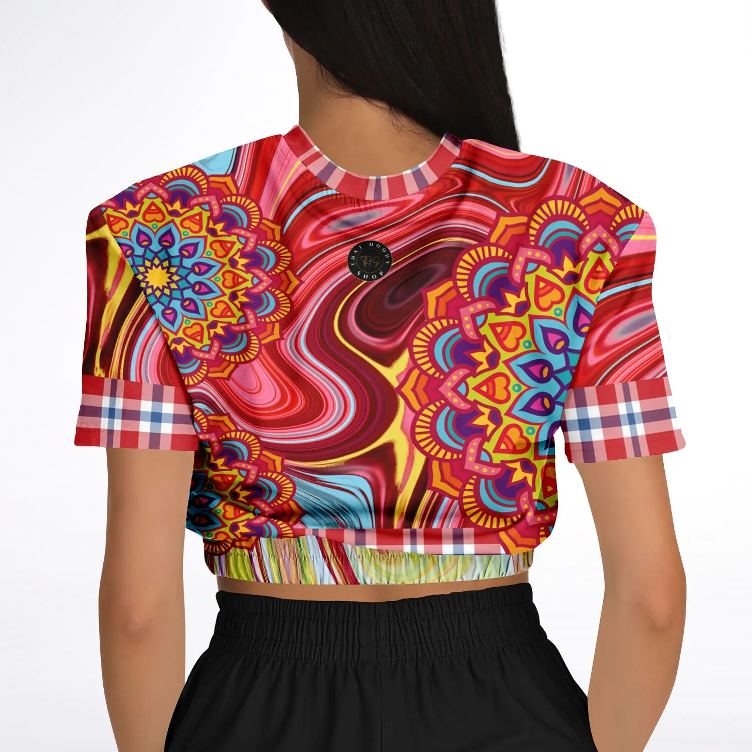 Hippy-Dippy Red Short Sleeve Cropped Eco-Poly Sweater