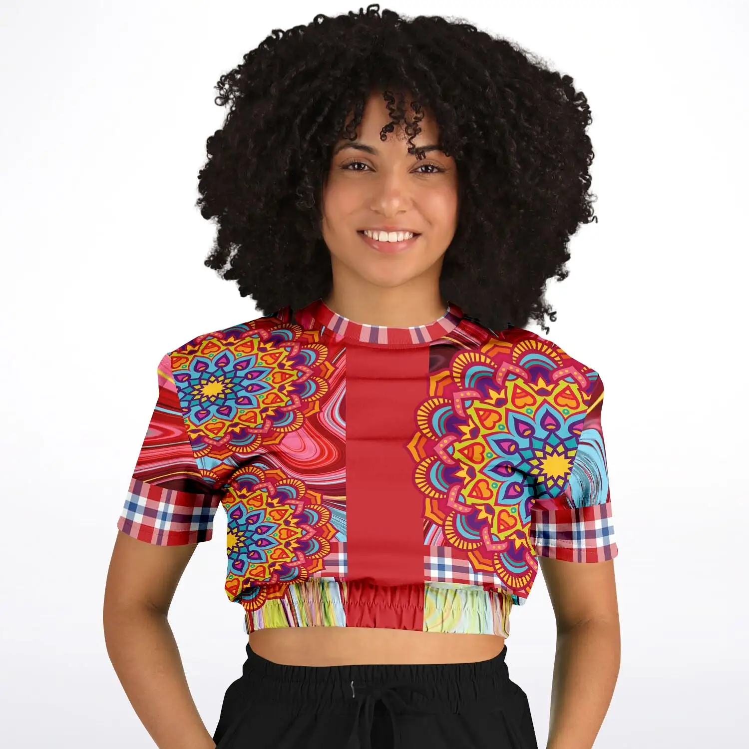 Hippy-Dippy Red Short Sleeve Cropped Eco-Poly Sweater