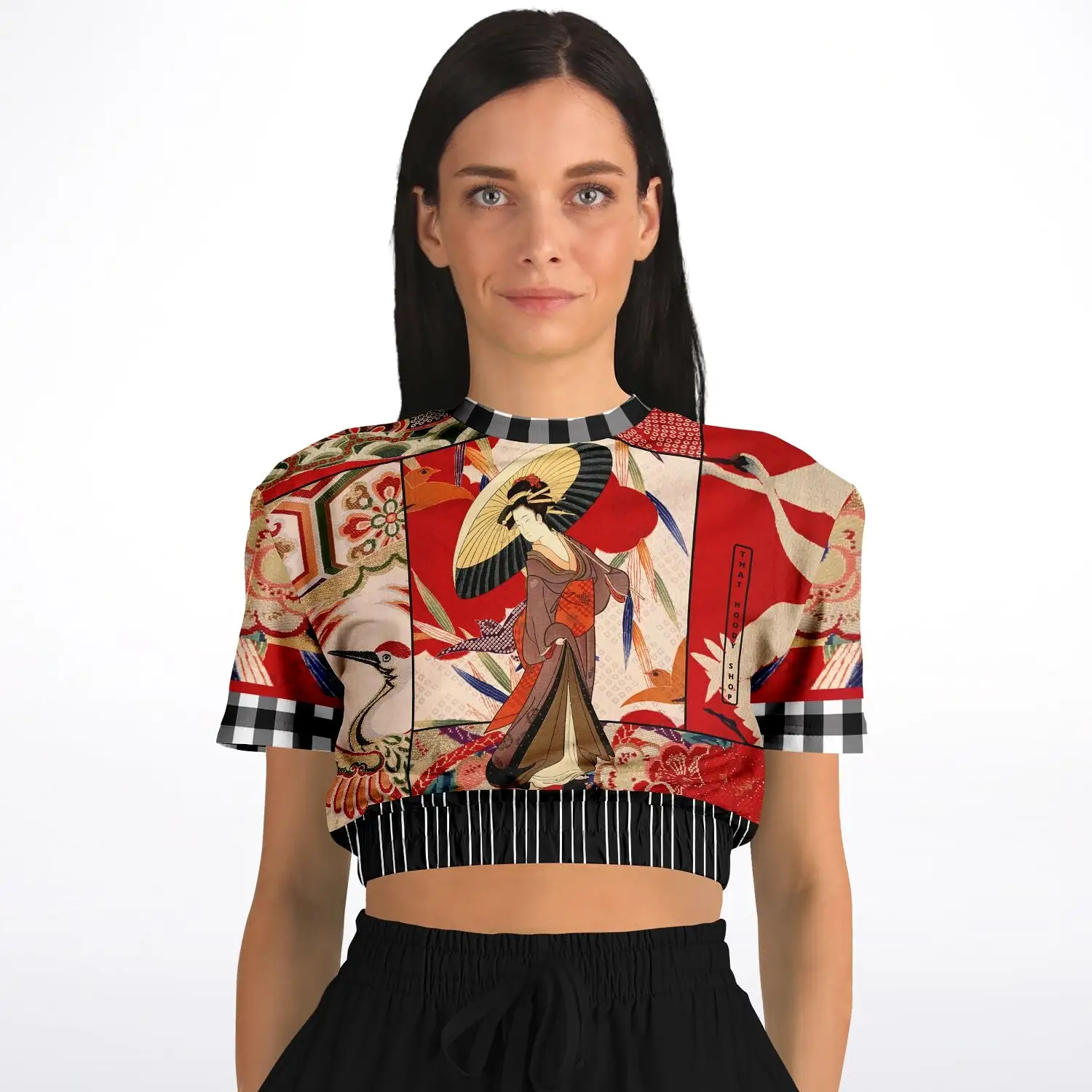 I Am Geisha Short Sleeve Cropped Eco-Poly Sweater