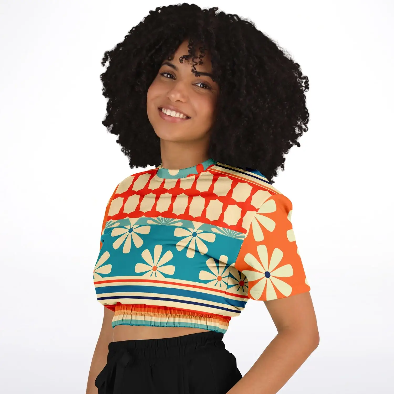 Ima Wallflower Short Sleeve Cropped Eco-Poly Sweater