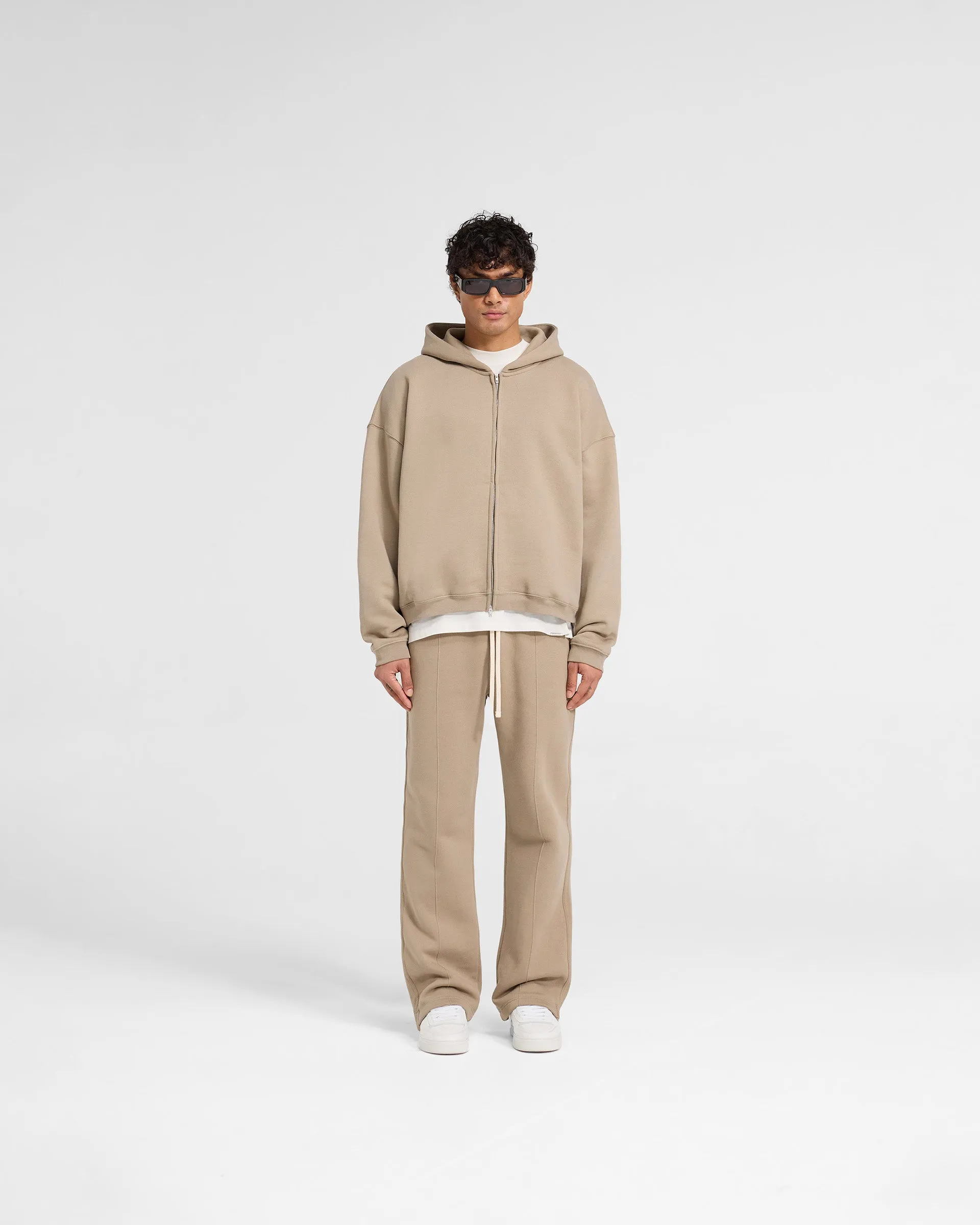 Initial Boxy Zip Through Hoodie - Dune