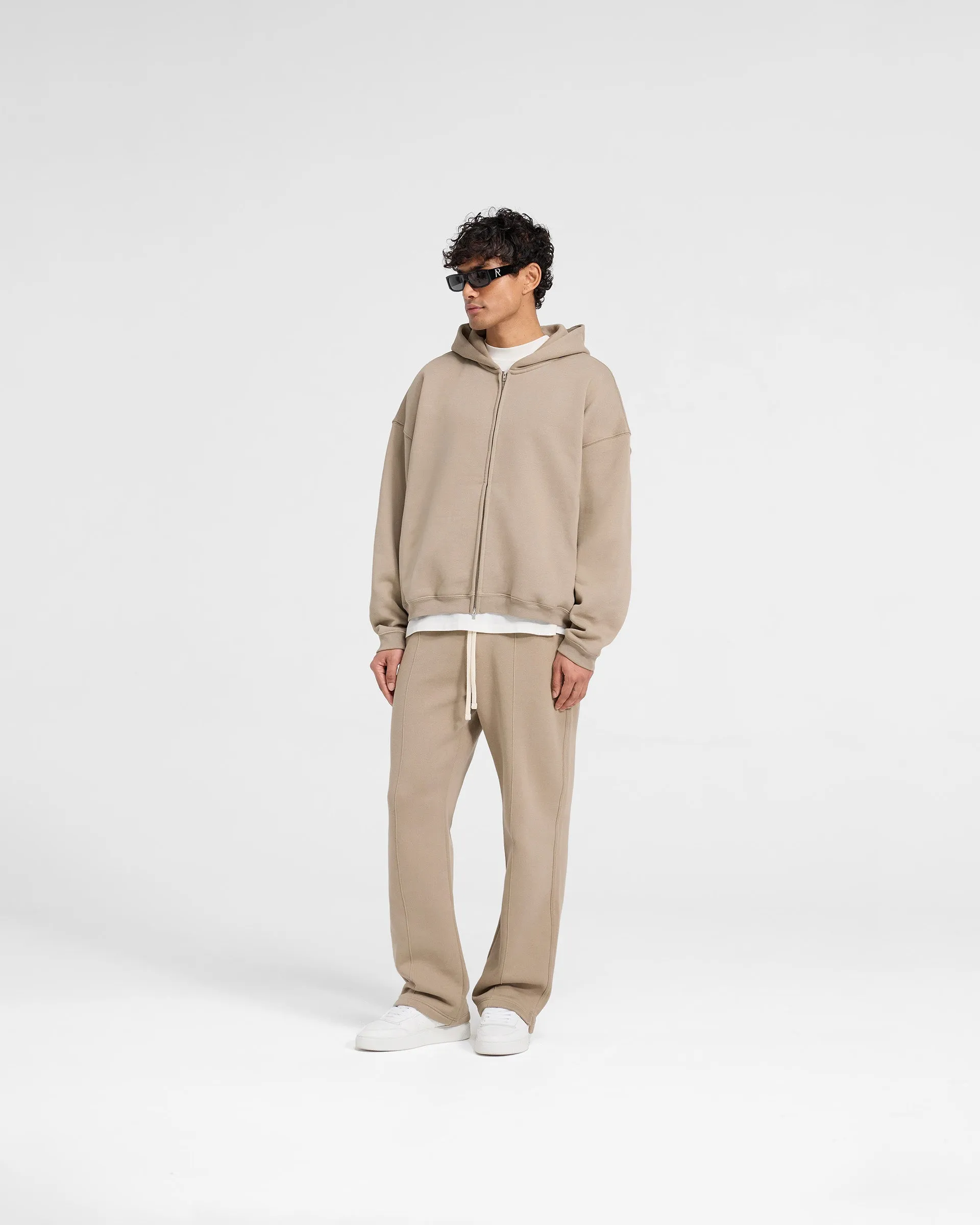 Initial Boxy Zip Through Hoodie - Dune