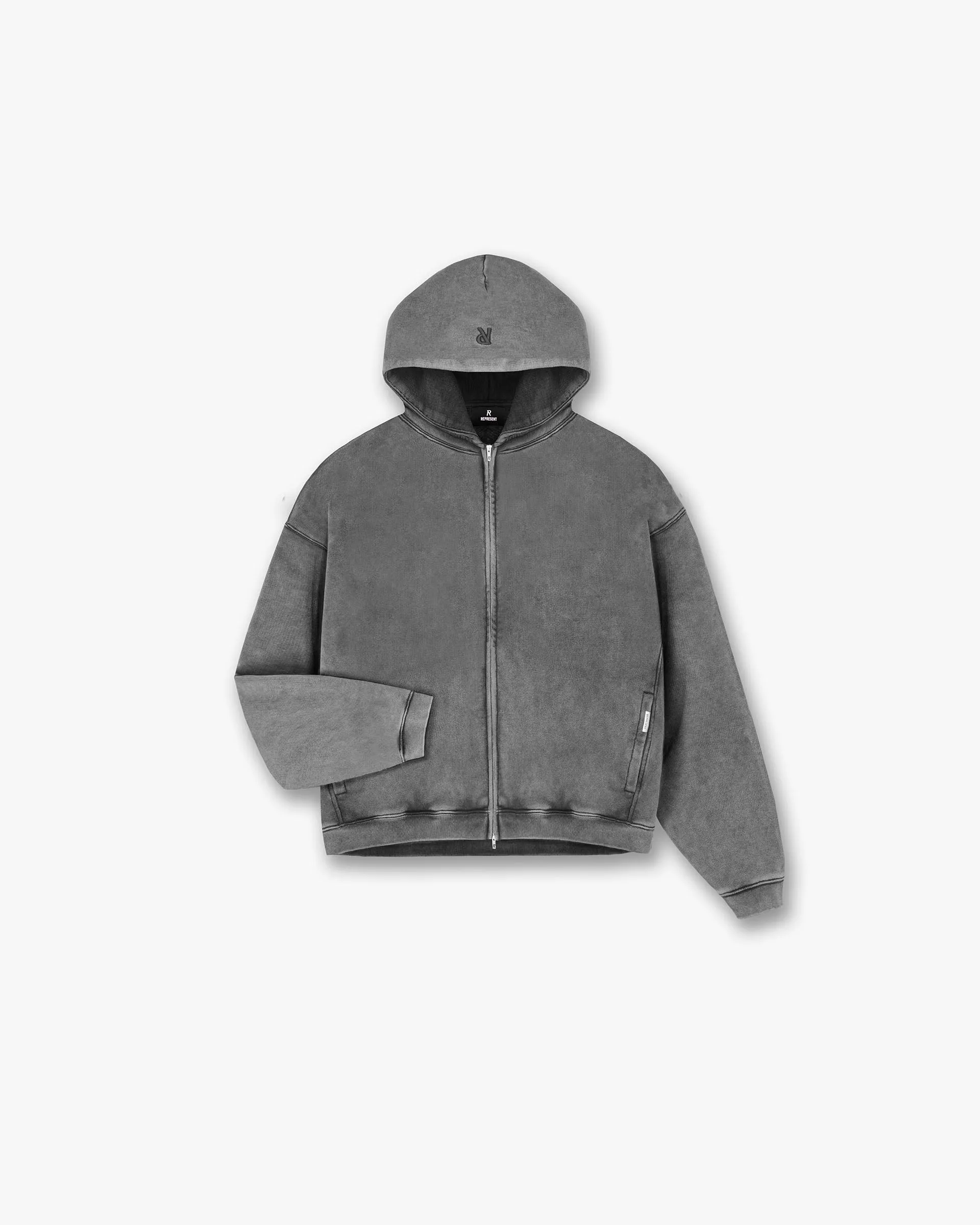 Initial Boxy Zip Through Hoodie - Vintage Grey