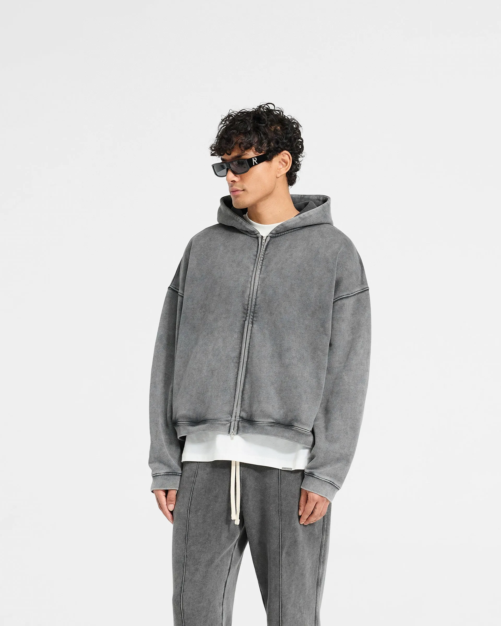 Initial Boxy Zip Through Hoodie - Vintage Grey