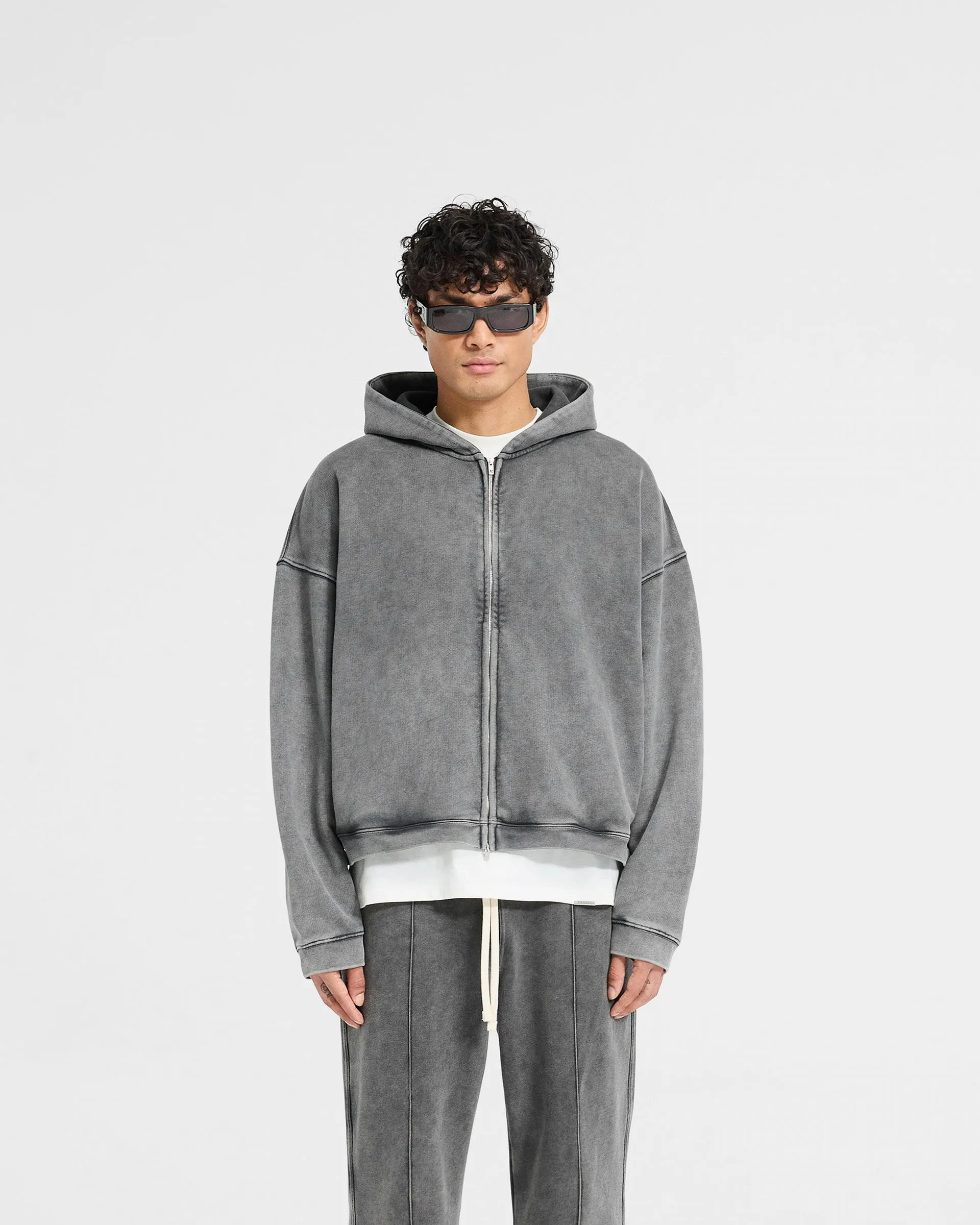 Initial Boxy Zip Through Hoodie - Vintage Grey