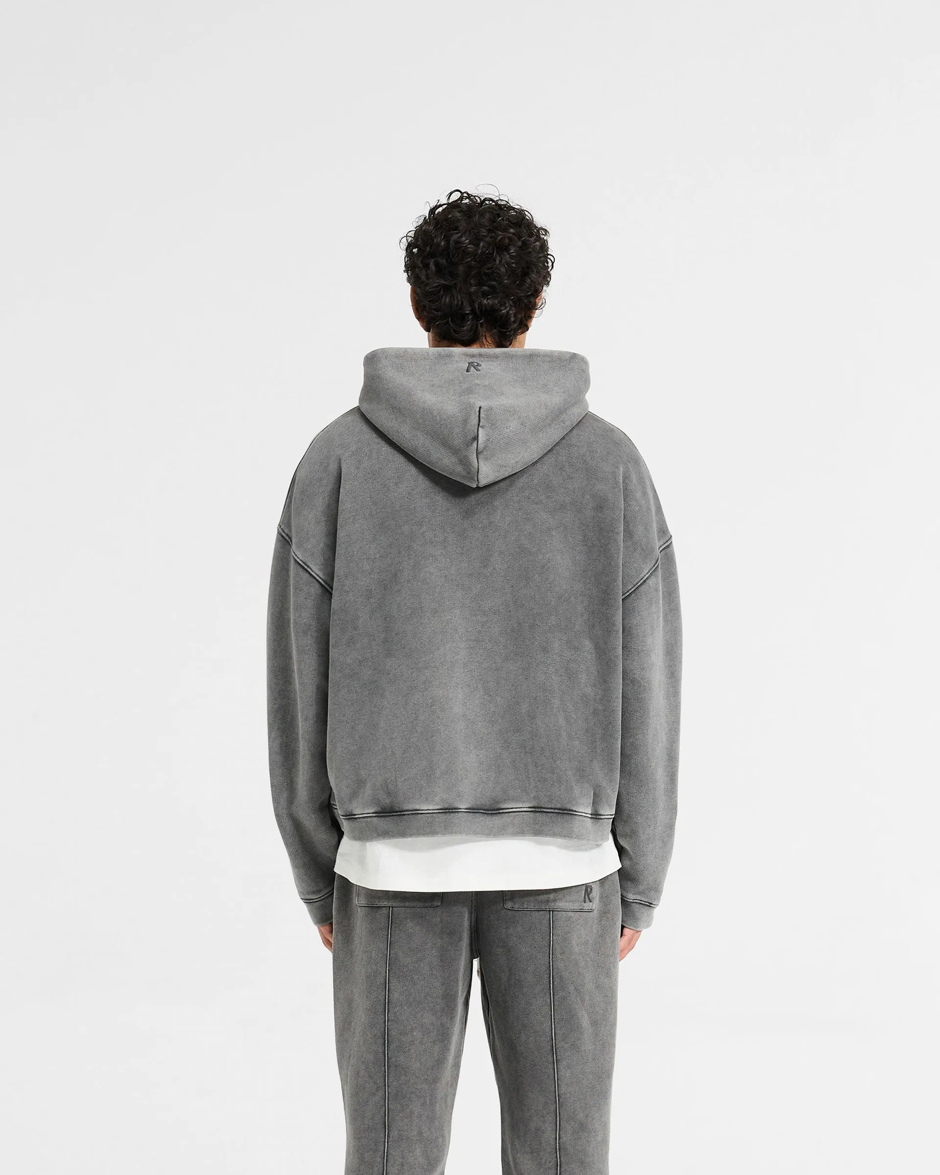 Initial Boxy Zip Through Hoodie - Vintage Grey