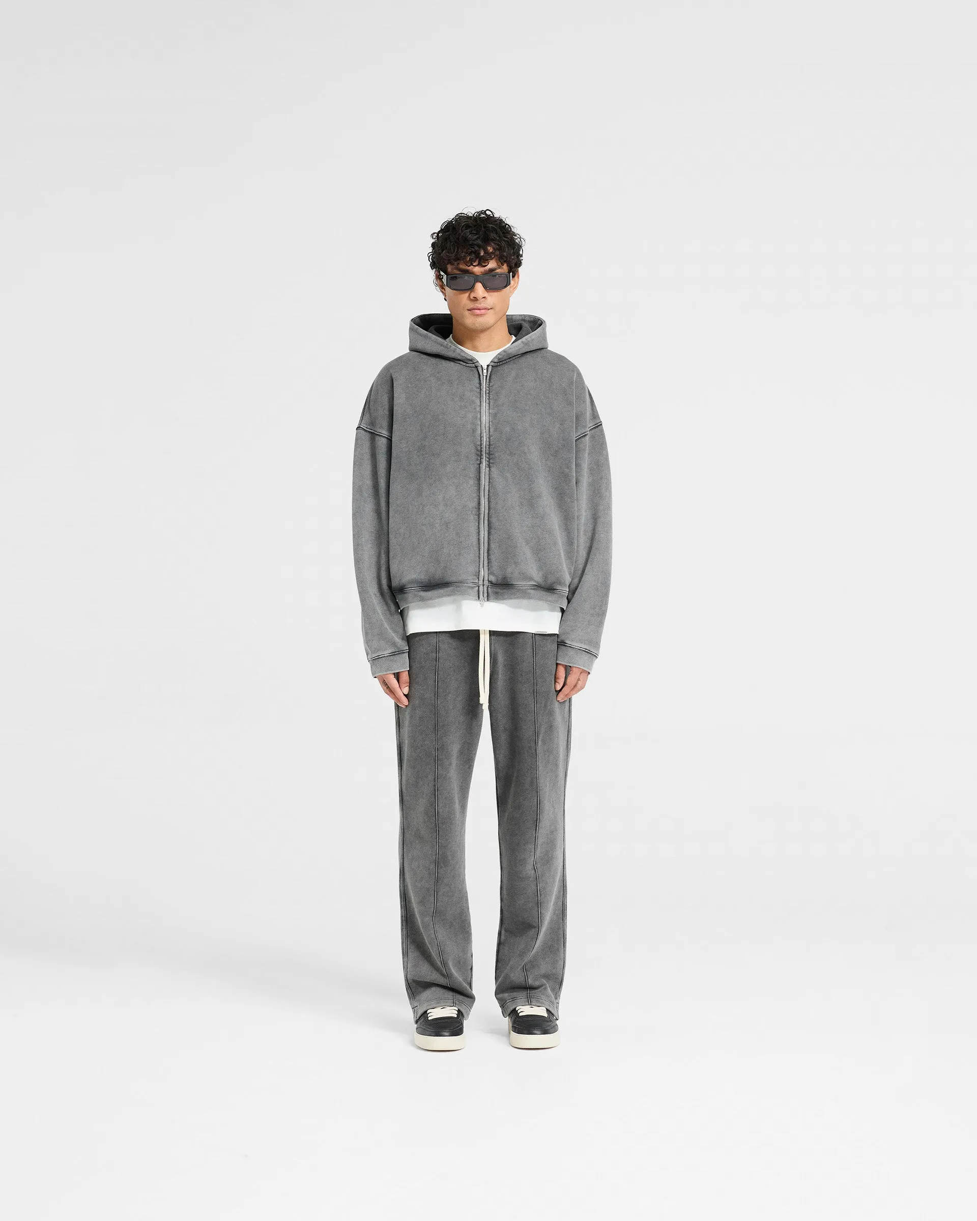 Initial Boxy Zip Through Hoodie - Vintage Grey