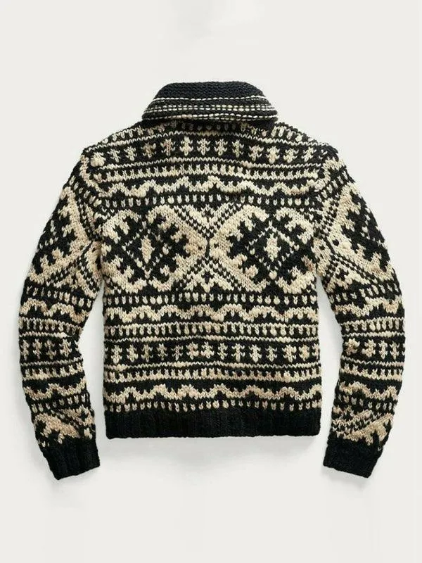 Jacquard Knitted Men Cardigan Sweater