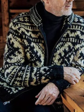 Jacquard Knitted Men Cardigan Sweater